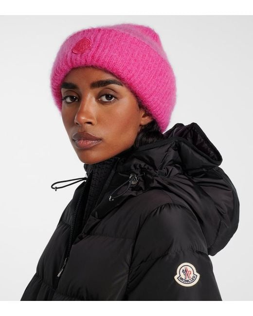Bonnet En Laine Melangee A Logo Moncler en coloris Pink