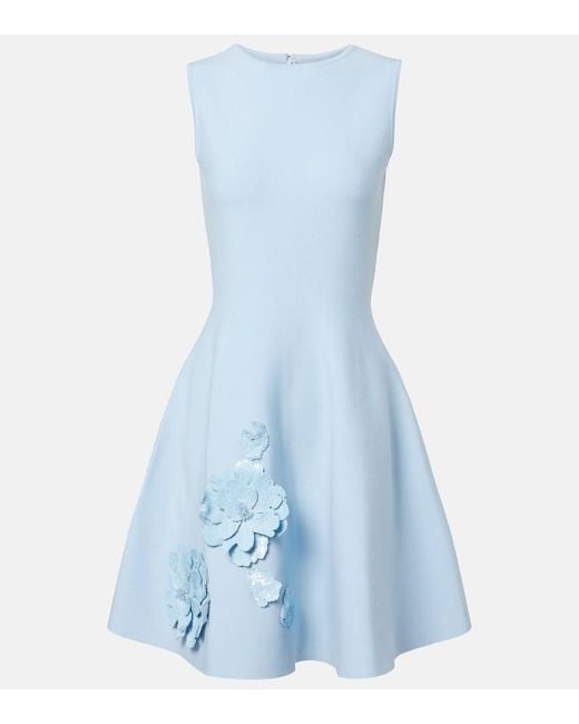 Vestido Corto Con Aplique Floral Y Lentejuelas Oscar de la Renta de color Blue