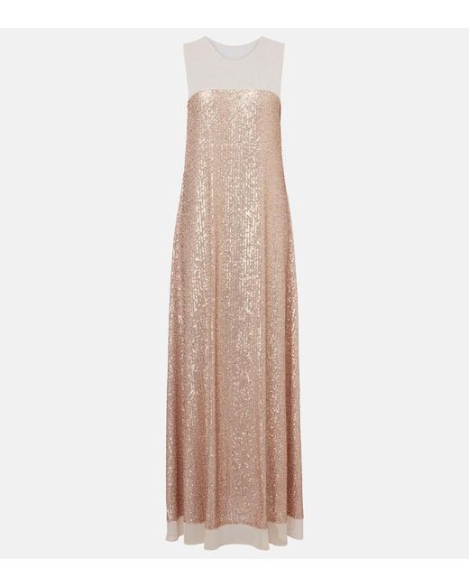 Norma Kamali Natural Floral-Applique Sequined Gown