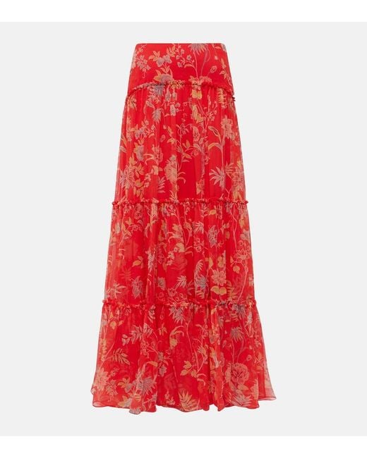 Etro Floral Tiered Silk Maxi Skirt