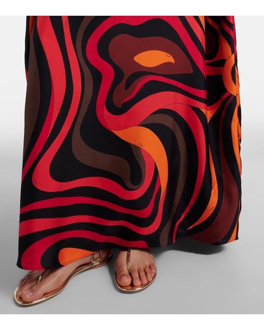 Emilio Pucci Red Verzierter Kaftan Marmo Aus Seiden-Twill
