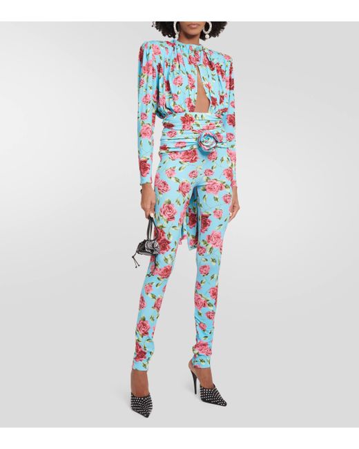 Magda Butrym Blue Floral-applique Printed leggings