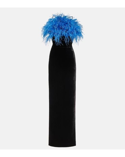 Rasario Blue Feather-Trimmed Gown