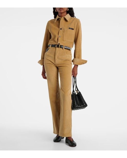 Bottega Veneta Brown Hemd Aus Baumwoll-Cord Mit Leder