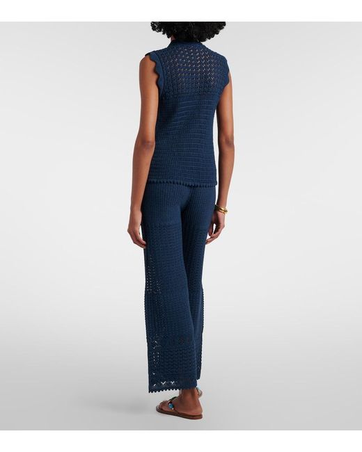 Eres Blue Embleme Open-Knit Straight Pants