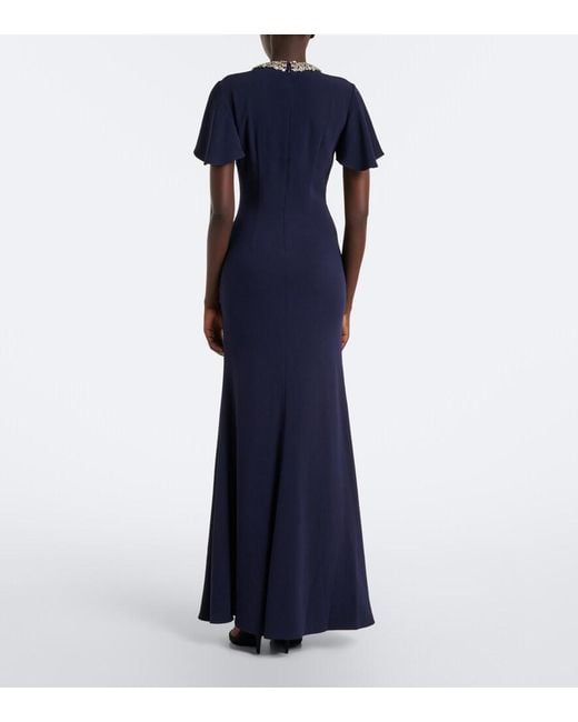 Roland Mouret Blue Crystal-Embellished Gathered Gown