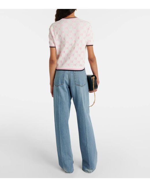 Top De Algodon Con Gg En Intarsia Gucci de color Pink