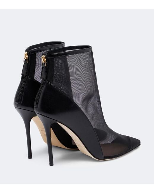 Malone Souliers Black Arc Leather-Trimmed Mesh Ankle Boots