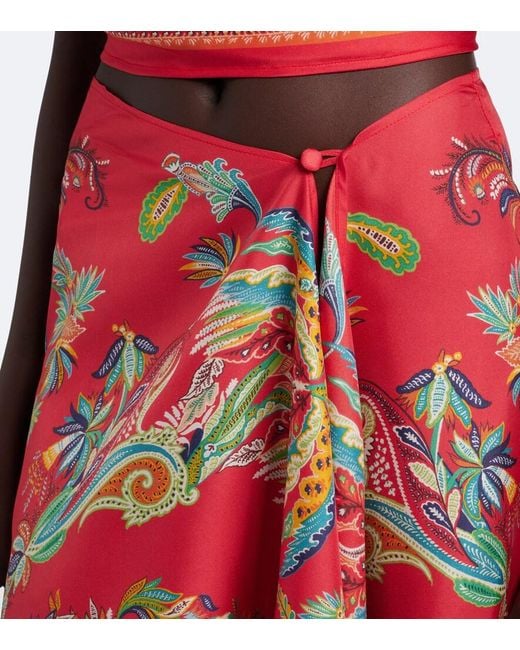 Etro Red Paisley Asymmetric Silk Twill Miniskirt