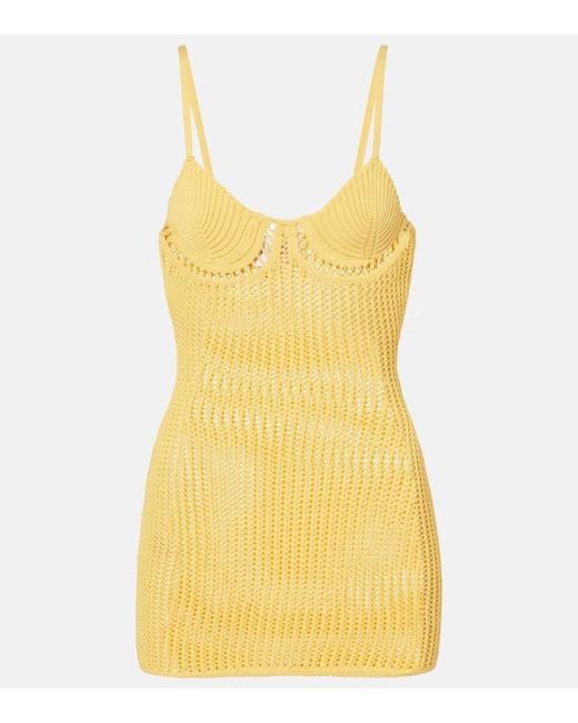 The Attico Yellow Crochet Cotton-Blend Minidress