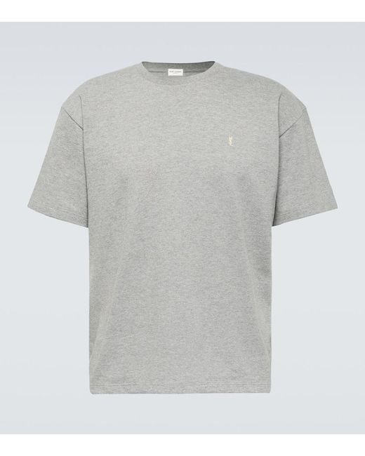 T-shirt Cassandre in pique di misto cotone di Saint Laurent in Gray da Uomo