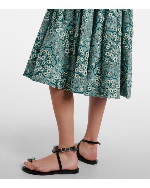 Agua Bendita Blue Siembra Embroidered Cotton Midi Dress