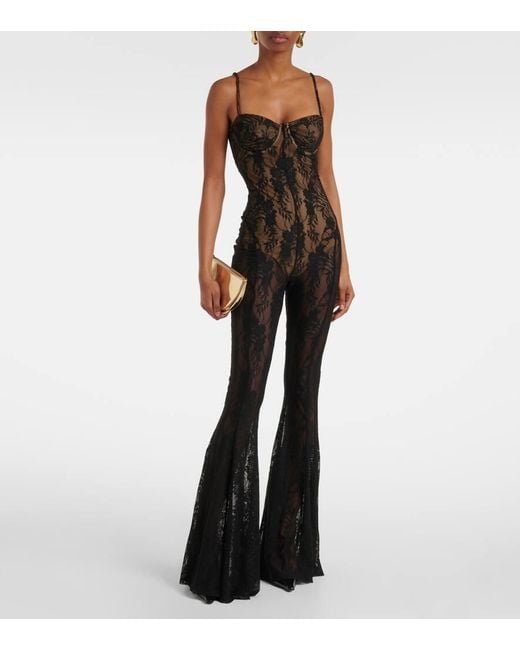 Norma Kamali Black Lace Flared Jumpsuit