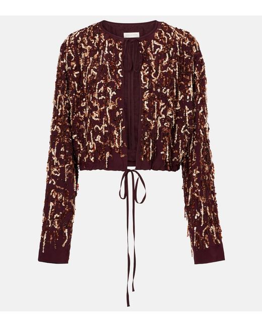 Dries Van Noten Red Sequined Silk Jacket