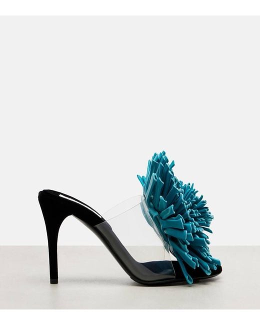 Alaïa Blue Dahlia 90 Floral-Applique Leather And Pu Mules
