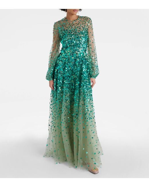 Robe longue en tulle a ornements Valentino en coloris Green