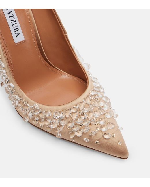 Aquazzura Brown Constellation Embellished Satin Pumps