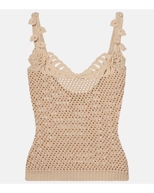 Elie Saab Natural Crochet Floral-Applique Cotton-Blend Top