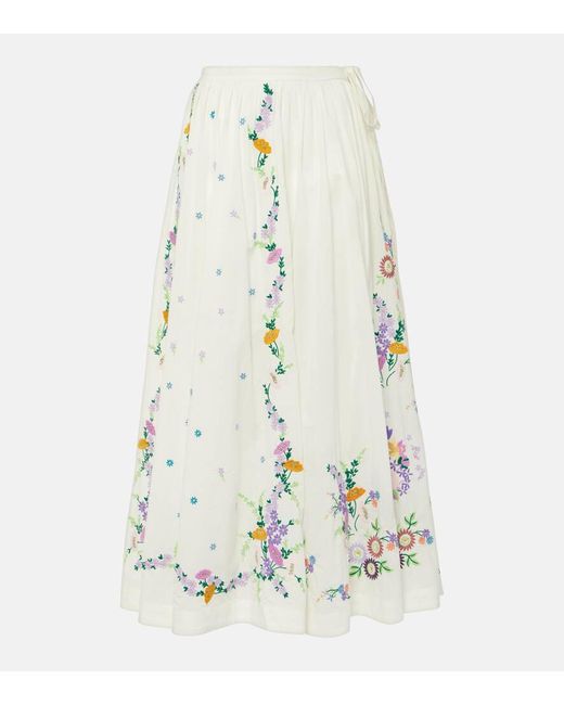 Falda larga Willa de algodon bordada ALÉMAIS de color White