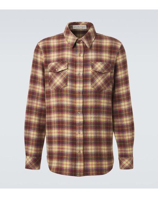 God's True Cashmere Brown Plaid Cashmere Shirt With Sunstone for men
