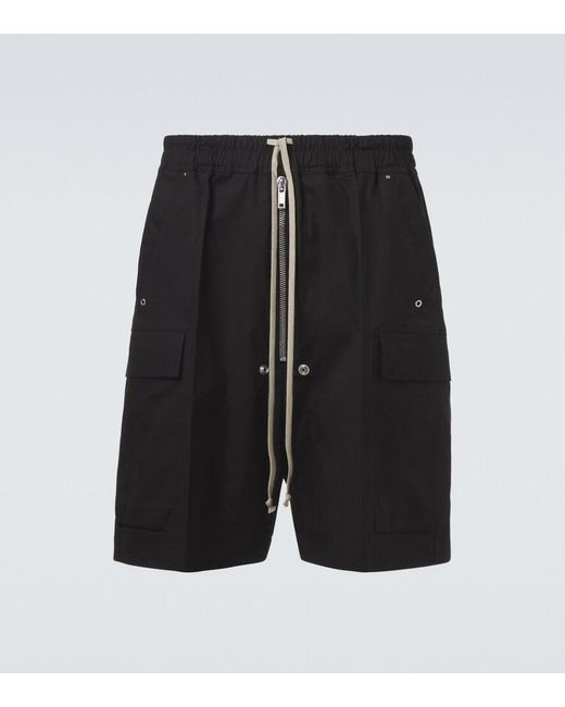 Rick Owens Black Cotton-Blend Poplin Cargo Shorts for men