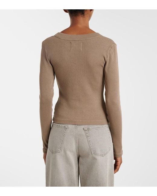 Citizens of Humanity Brown Varra Ribbed-Knit Henley Shirt