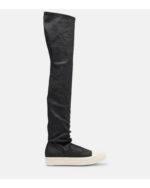 Rick Owens Black Coated Denim Over-The-Knee Boots