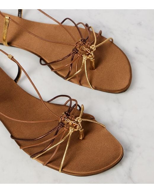 Saint Laurent Babylone Cassandre Leather Sandals in Brown | Lyst