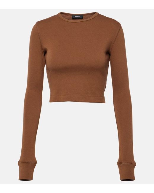 X Hailey Bieber - Top cropped in jersey di Wardrobe NYC in Brown