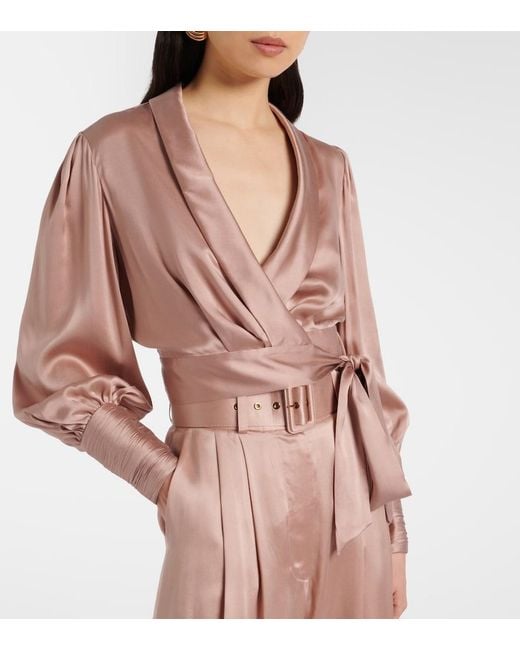 Zimmermann Pink Silk Wrap Top