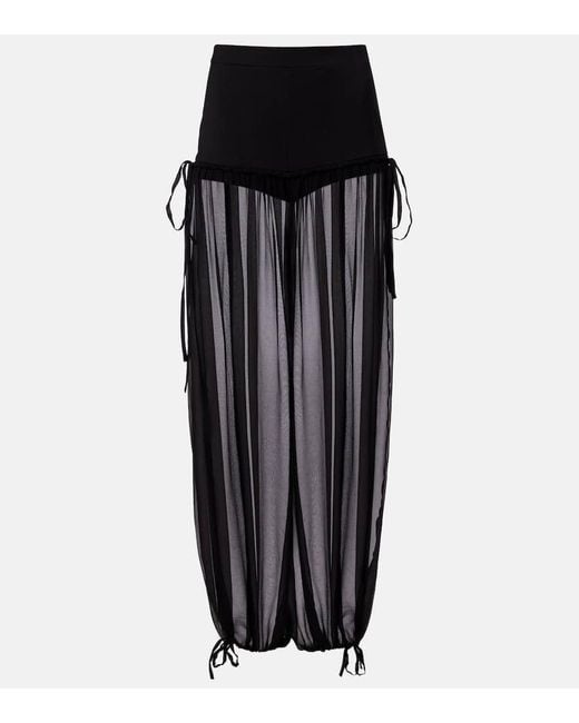 Pantalones Globo De Seda Con Malla Nensi Dojaka de color Black