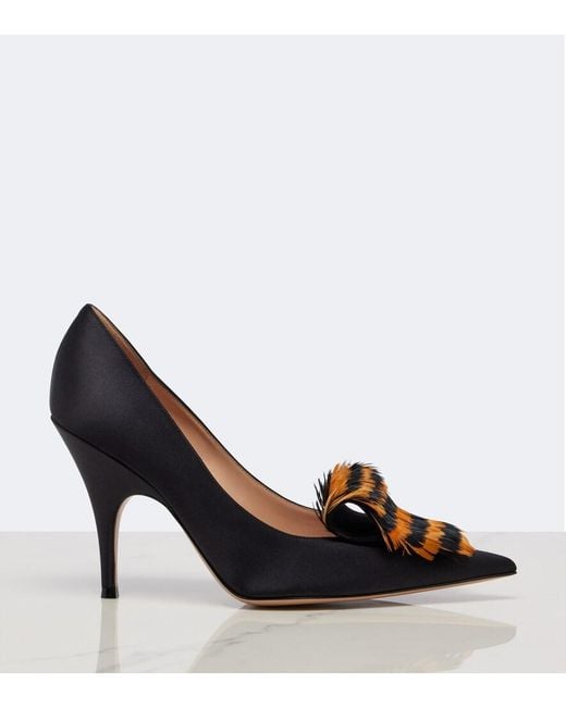 Gianvito Rossi Black Feather-Trimmed Satin Pumps