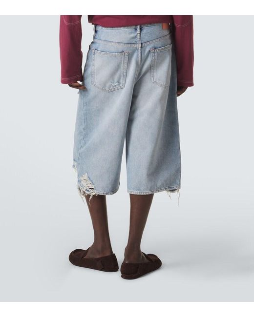 Acne Blue Distressed Denim Bermuda Shorts for men