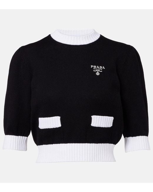 Jersey Cropped De Algodon Prada de color Black