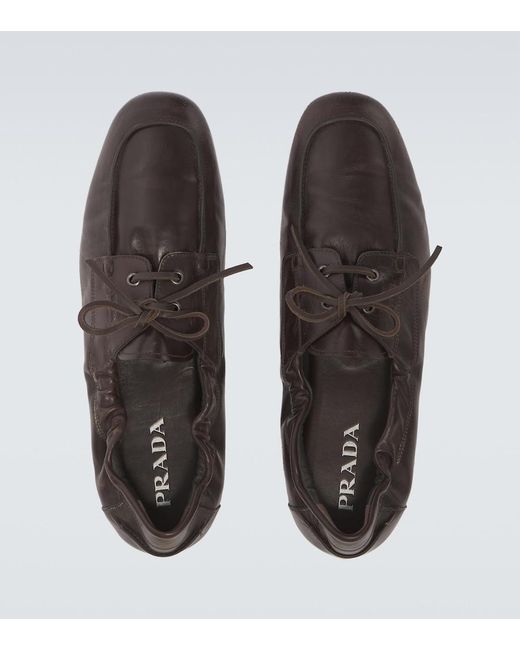 Prada Brown Shuffle Leather Boat Shoes for men