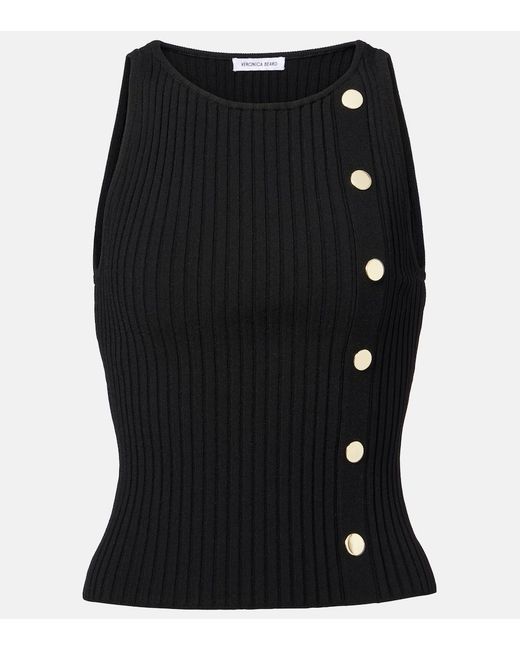 Veronica Beard Black Nelson Embellished Ribbed-Knit Top
