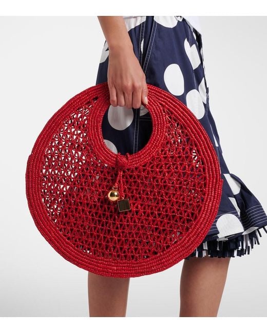 Jacquemus Red Spiaggia Small Raffia Top-Handle Bag