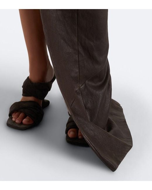 Rick Owens Brown Athena Asymmetric Draped Leather Gown