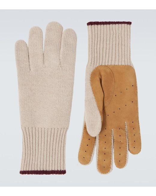 Brunello Cucinelli Natural Leather-Trimmed Cashmere Gloves for men