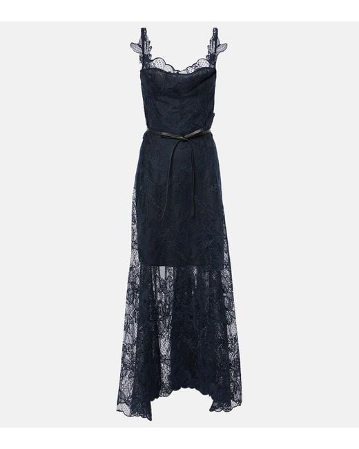 Oscar de la Renta Blue Maxikleid Aus Spitze