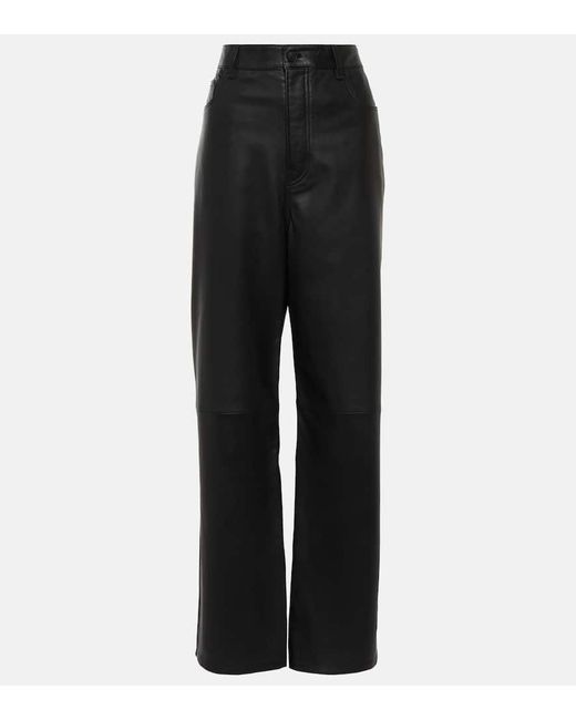 Pantalones anchos de piel de tiro alto Wardrobe NYC de color Black