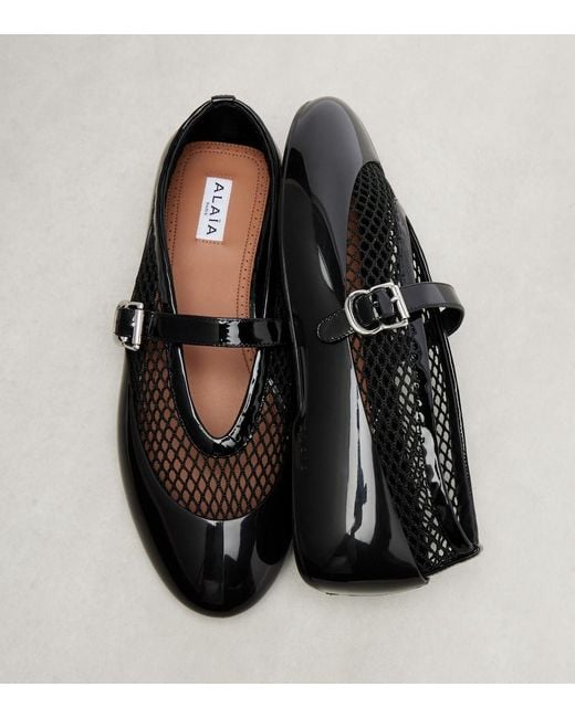 Alaïa Black Leather-Trimmed Fishnet Ballet Flats