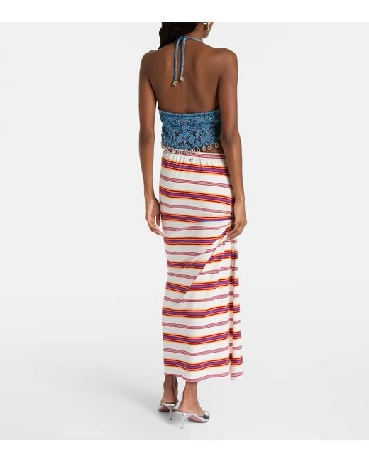 Rabanne Blue Verziertes Cropped-Top Aus Haekelstrick