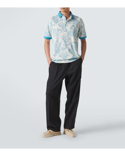 Etro Blue Paisley Cotton Pique Polo Shirt for men