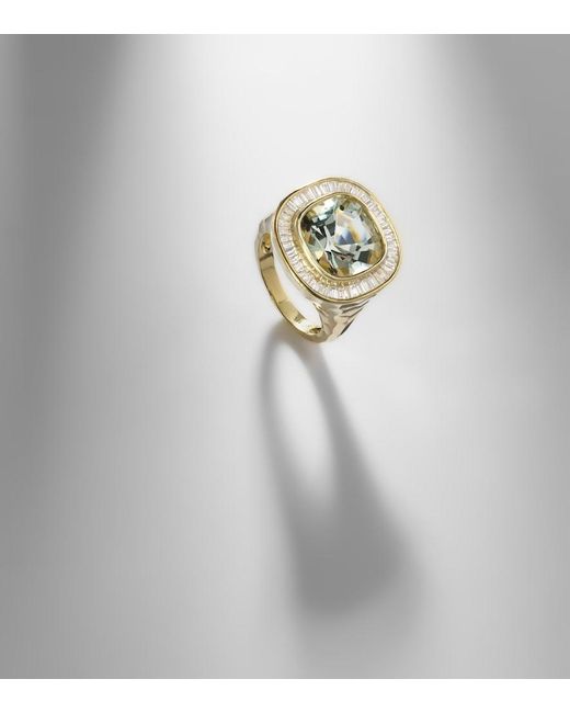 Octavia Elizabeth White Chroma 18Kt Ring With Diamonds And Beryl