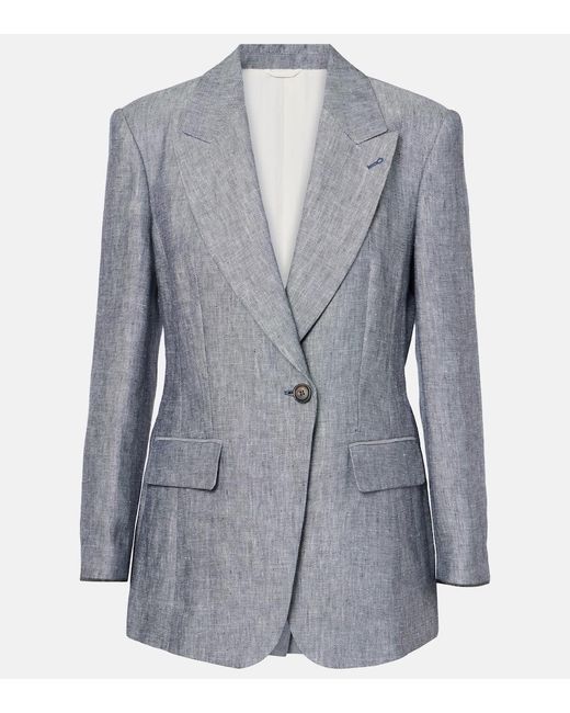 Brunello Cucinelli Blue Hemp And Linen Blazer