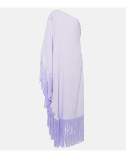 ‎Taller Marmo Purple Spritz Fringed Crepe Cady Gown
