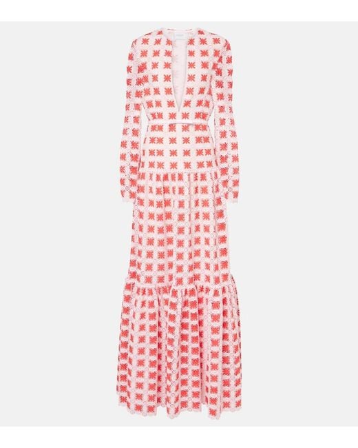 Giambattista Valli Red Belted Lace Maxi Dress