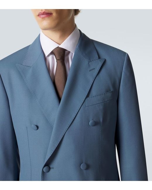 Dolce & Gabbana Blue Double-Breasted Wool Poplin Suit Jacket for men