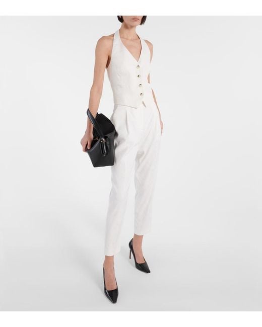 Veronica Beard White Arabella Halterneck Linen-Blend Vest